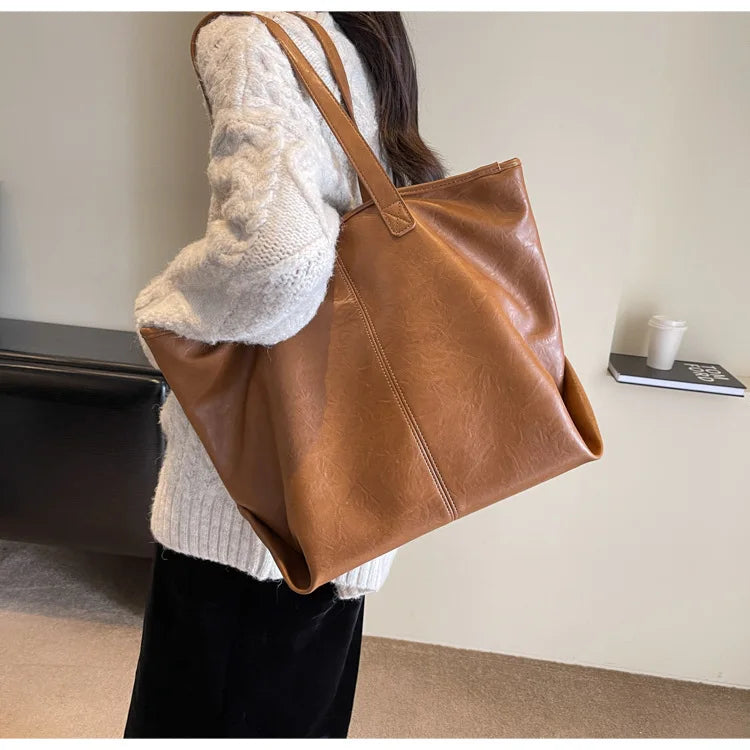 nvxiot Large Capacity PU Leather Bags Brand Design Big Tote Bag for Women Solid Color Fashion Female Handbags INS Style Underarm Bags