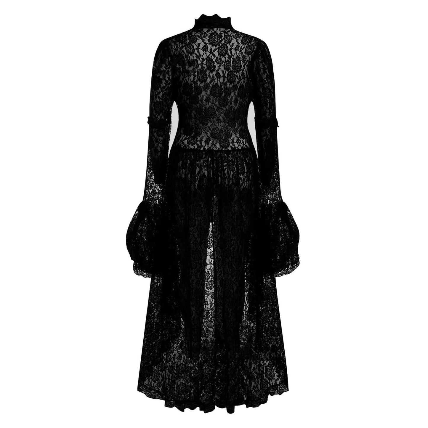 nvxiot  -  Gothic Lolita Dress Vintage Lace Patchwork Ruffle Hem Dress Punk Bell Sleeves See Through Dresses Princess Court Costumes