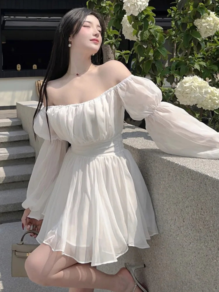 MQTIME  -  Y2K Princess Party Mini Dress Women Summer New Off Shoulder Lantern Sleeves New High Waist A-line Slm Short Vestidos Mujer