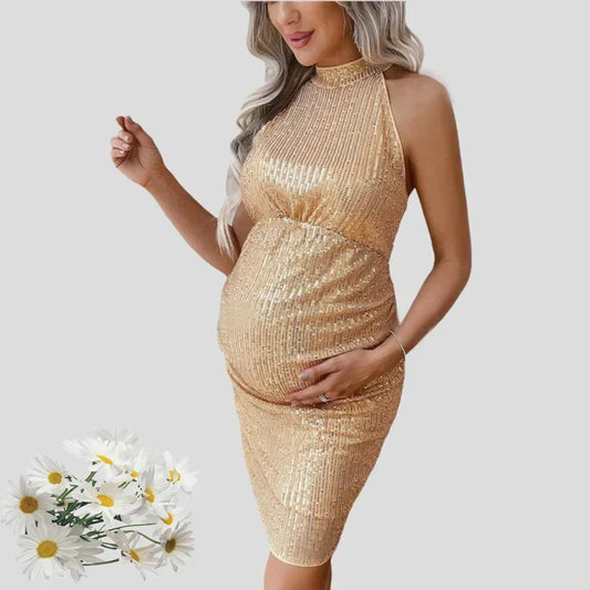 MQTIME  -  Women's Sleeveless Glitter Sequins Halter Dress Ruched Bodycon Mini Party Dresses