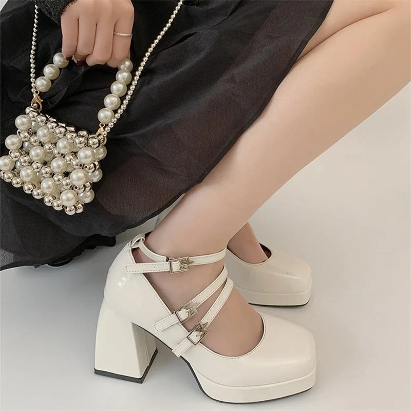 nvxiot  - New Mary Jane for Women Platform Pumps Thick High Heels Shoes Woman Lolita Shoes Female Spring Fashion Buckle Party Shoes