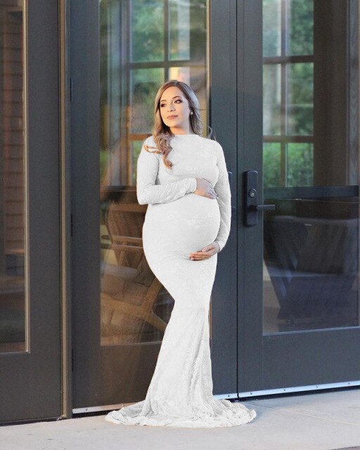 nvxiot Lace Sexy Maternity Photography Dresses Boat Neck Pregnancy Shoot Dress With Long Train Women Maxi Maternity Gown Photo Props