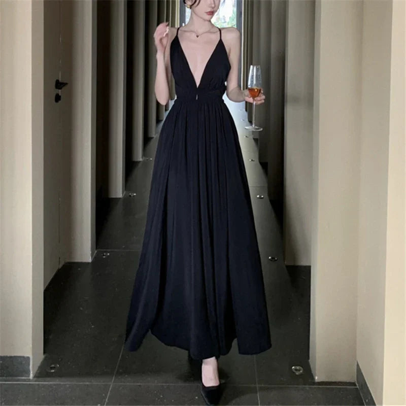 nvxiot-Elegant Black Long Bodycon Dress for Women Slim Sleeveless Fashion Backless Solid Party Evening Prom Dresses New Summer 2023