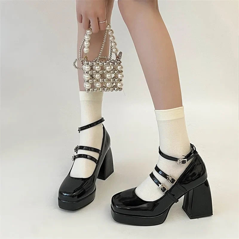 nvxiot  - New Mary Jane for Women Platform Pumps Thick High Heels Shoes Woman Lolita Shoes Female Spring Fashion Buckle Party Shoes