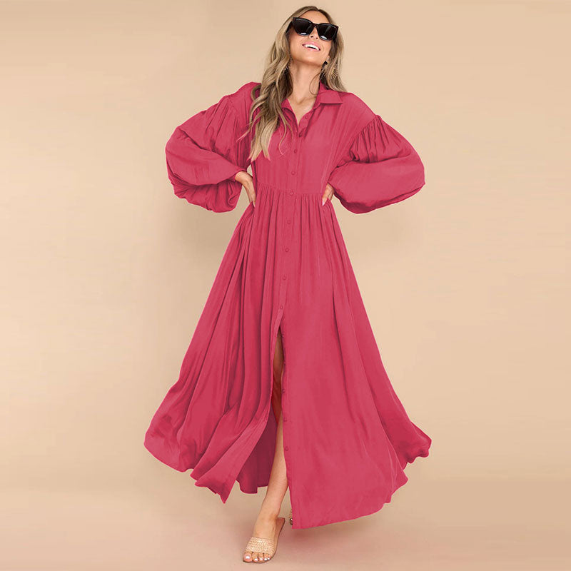 nvxiot Autumn Winter New Flowy Long Solid Colour oversized Dress For Women Long Sleeve Buttons Shirt Maxi Dresses A2743