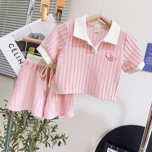 nvxiot Summer Girls Clothing Sets Lapel Shirt Tops+Shorts Baby Girl Outfit Set Toddler Girl Clothes 2Pcs Children Clothes Suits 2-7Yrs