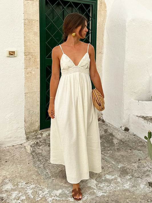 nvxiot Big Flower Crochet White Summer Beach Dress Women Backless Midi Sexy Holiday Boho Sundress Hollow Out Maxi Party Vestido