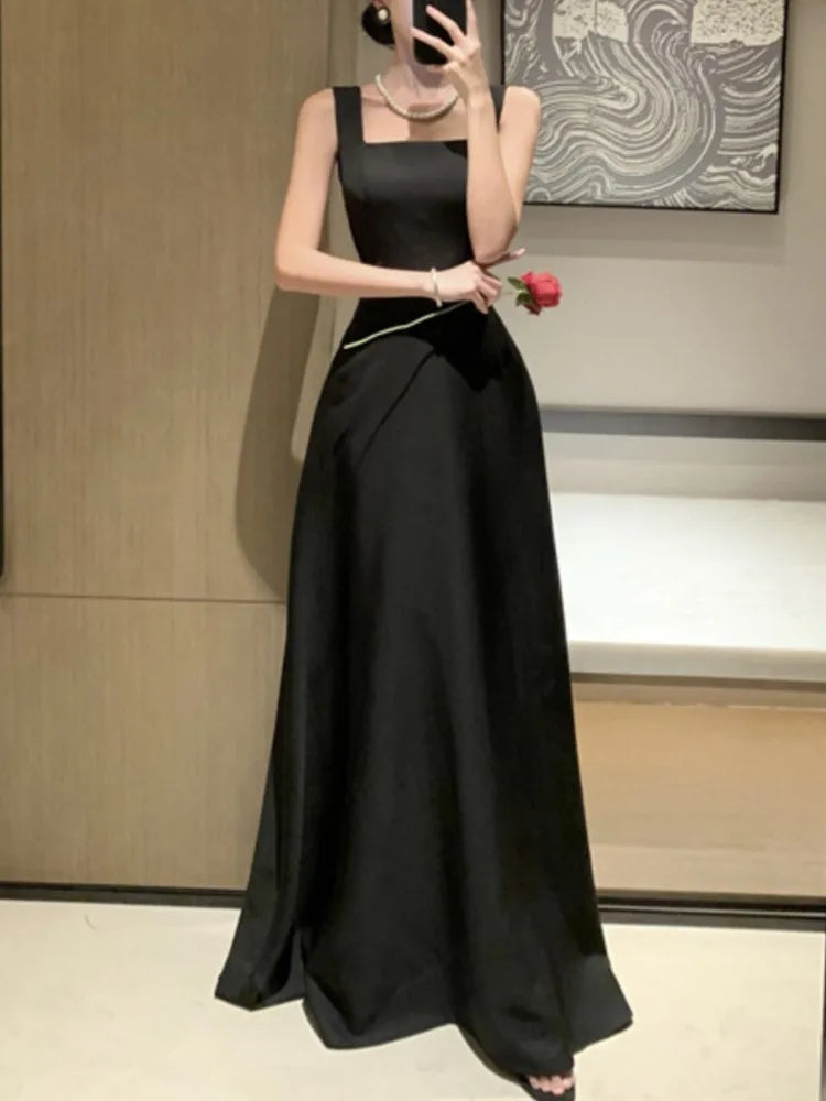 nvxiot Sexy Backless Evening Party Dress Sleeveless Solid A-line Long Dresses for Women Spring Summer Prom Robe Vestidos Mujer New