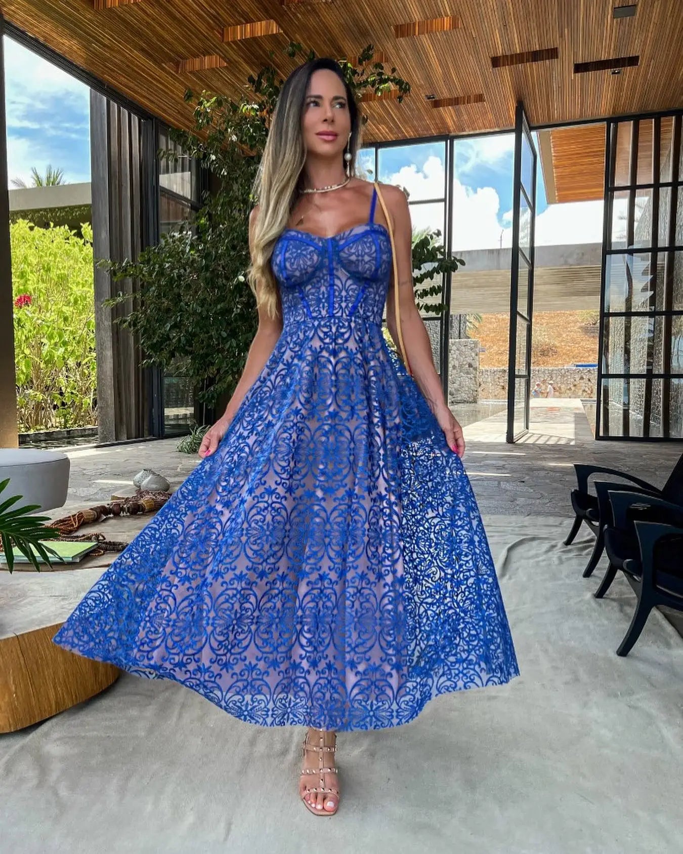 nvxiot  -   Summer New Elegant Lace Women's Dresses Fashion Lace-up Embroidery Dress Sexy Party Gown Chic Women Clothing Vacation Robes