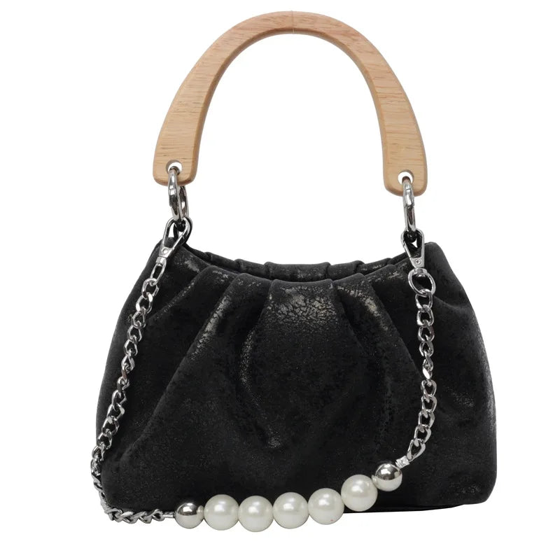 MQTIME  -   Classic Solid Cloud Bags 2024 New Fashion Pu Small Handbags Pearl Chain Underarm Shoulder Bag For Women Daily Trendy Handbag