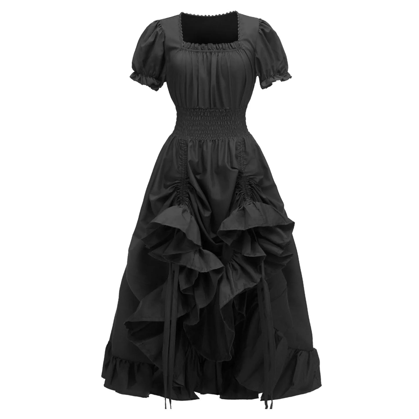 MQTIME  -  Medieval Vintage Cascading Ruffles Pleated Gothic Court Dress Retro Elegant Square Neck Renaissance Stage Wear Halloween Costume