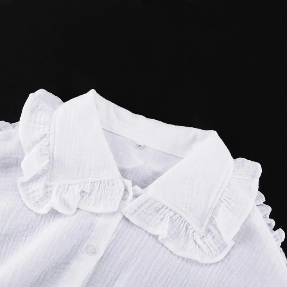 nvxiot  -  Spring Casual Ruffle Doll Collar Shirts Loose Puff Sleeve Single Breasted Blouses 2024 Fashion Long Sleeved Lady Cardigan