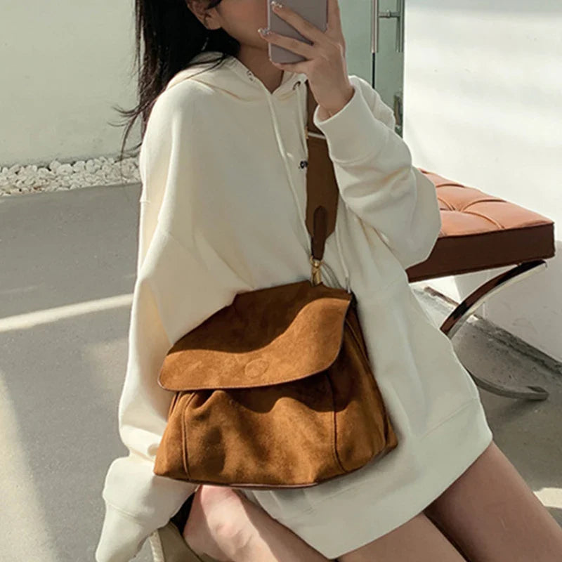 nvxiot Retro Brown Matte Autumn & Winter Bag Women's Large Capacity Crossbody Shoulder Bag Vintage Fashion Female Handbags Casual Totes