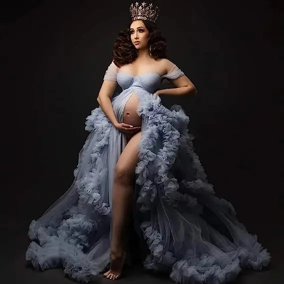 MQTIME  -  tulle robe photo dress Summer 3d Shoulderless Elegance Maternity Dress for Pregnant Women