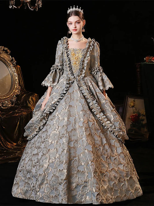 MQTIME  -  Grey Medieval Women Evening Dresses Renaissance Baroque Costume Prom Party Gowns Halloween Masquerade