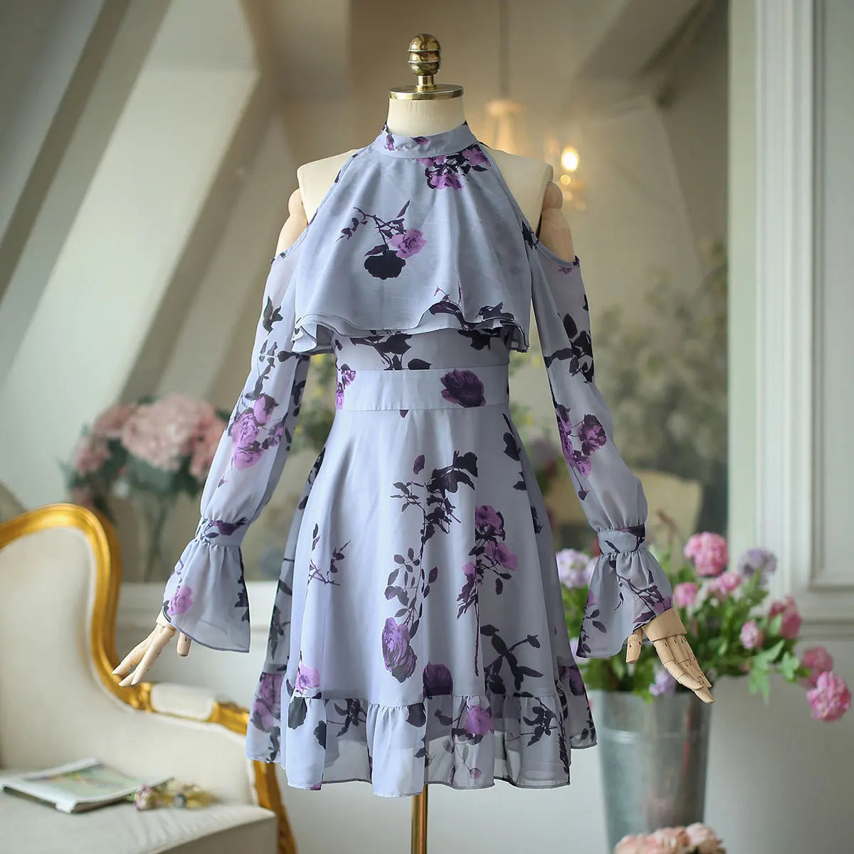 MQTIME  -   Floral Evening Party Dress Women 2024 Summer Vinatge Mini Dress Female French Fairy Elegant One Piece Dress Korean Chic Clothes