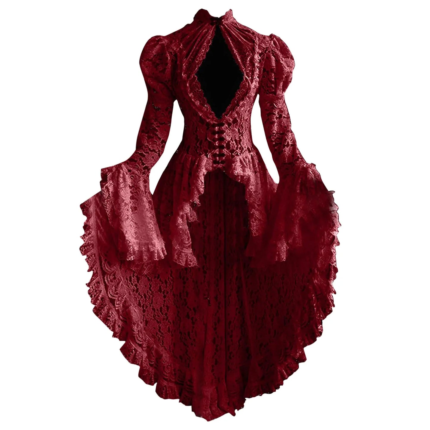 nvxiot  -  Gothic Lolita Dress Vintage Lace Patchwork Ruffle Hem Dress Punk Bell Sleeves See Through Dresses Princess Court Costumes