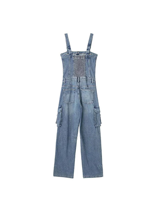 MQTIME  -   Autumn Denim Jumpsuit Women Off Shoulder Jean Woman Ruched Women's Long Jumpsuit Streetwear Backless Jumpsuit