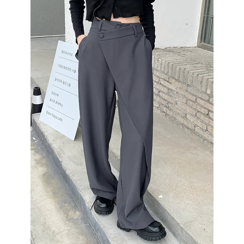 nvxiot Streetwear Y2K Irregular Loose Casual Pants Women Spring New High Waist Fashion All-match Solid Color Wide Leg Pants