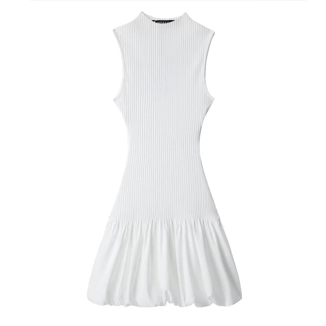 MQTIME  -  Dress For Women Backless Sleeveless Folds Mini Dress Female Summer Sexy Knitted Casual Slim Balloon Dresses Mujer