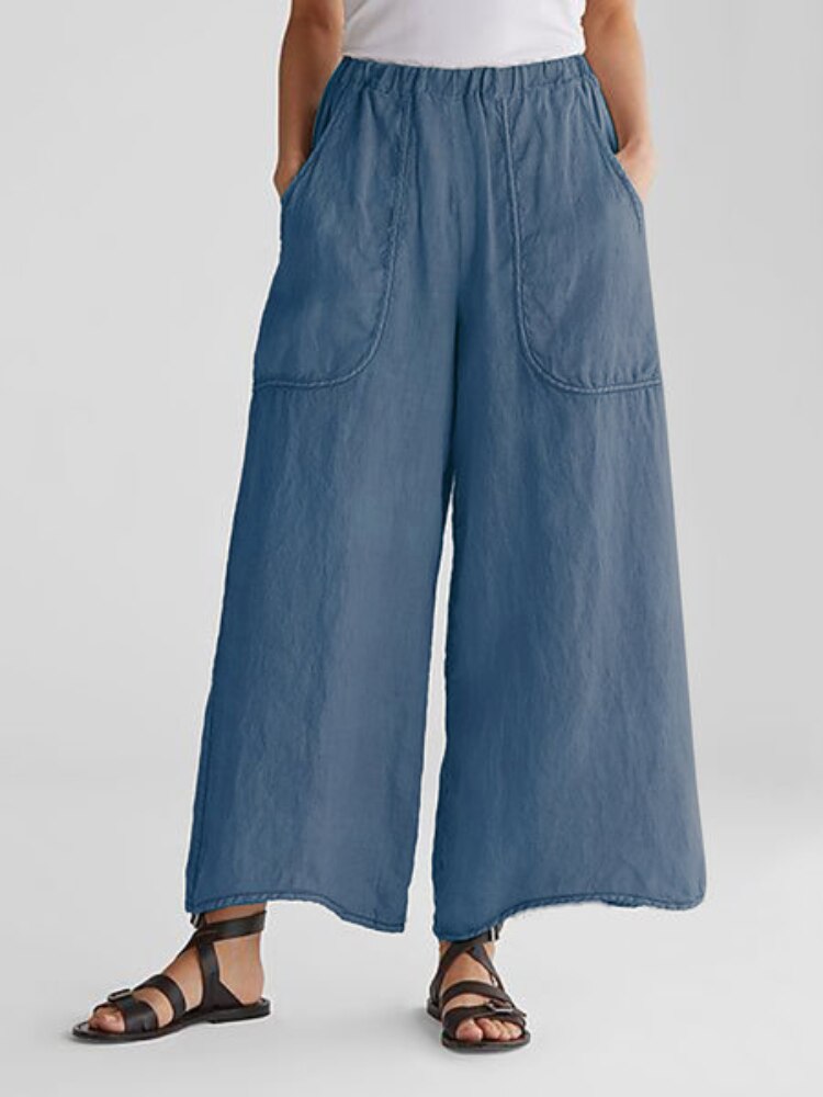 nvxiot 2023 Spring Summer Cotton Linen Wide Leg Women's Pants High Waist Pocket Korean Fashion LOOSE  Ankle-length Pants for Women