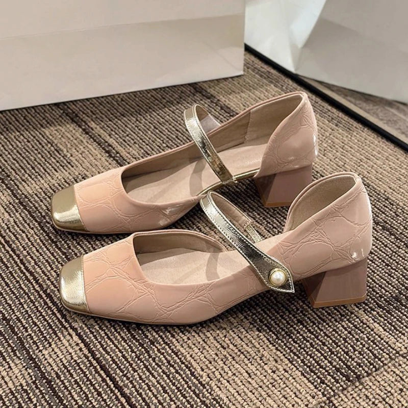 MQTIME  -  Summer Elegant Causal Sandal Women Basic Shallow Square Toe Pumps Office Lady Non Slip Vintage Shoes Korean Fsahion Comfort