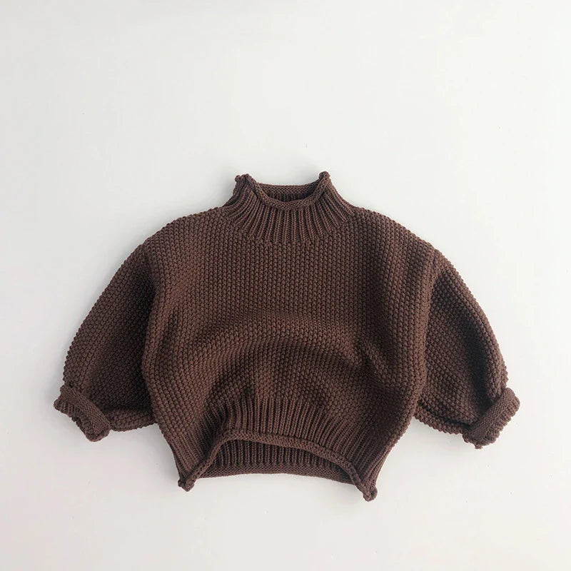 MQTIME  -  Winter Korean Style Kids Sweater Vintage Boys Knitwear Solid Turtleneck Girls Sweaters Coat
