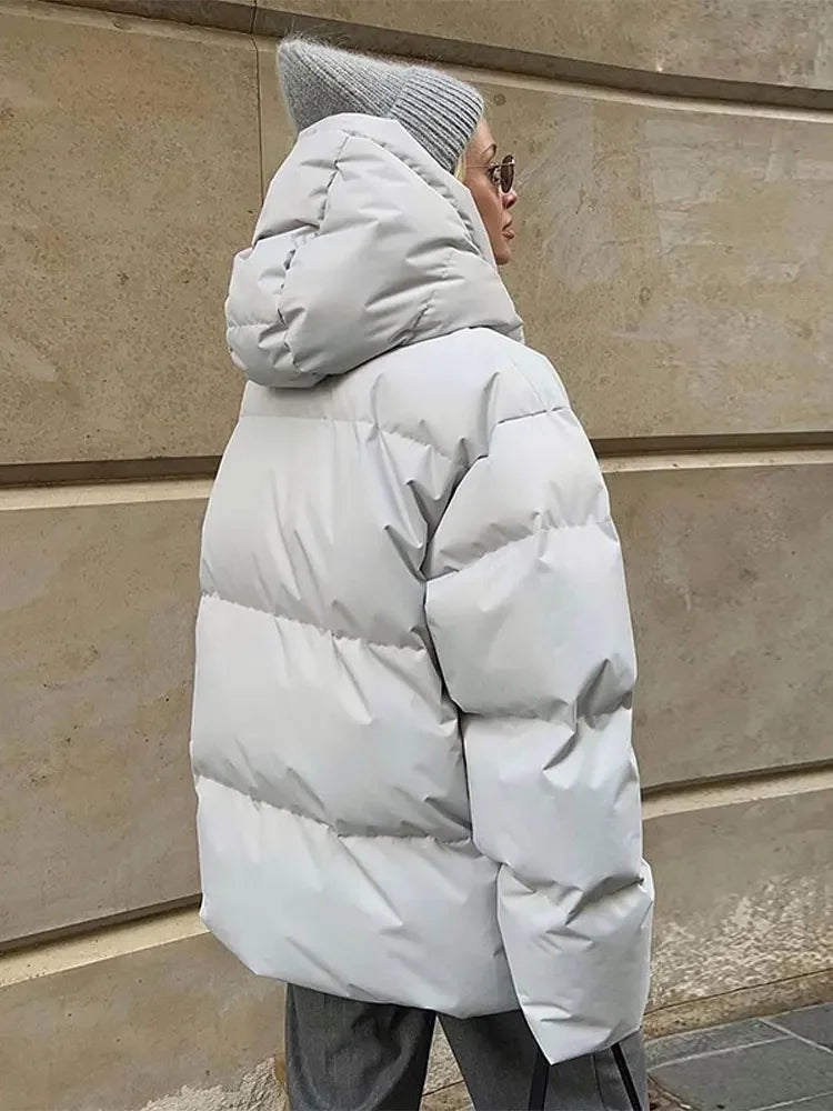 nvxiot  -  Fall Winter Solid Hooded Thick Warm Loose Bread Down Coat For Women Casual Coats Highstreet Feather Parkas Outerwear Lady 2024