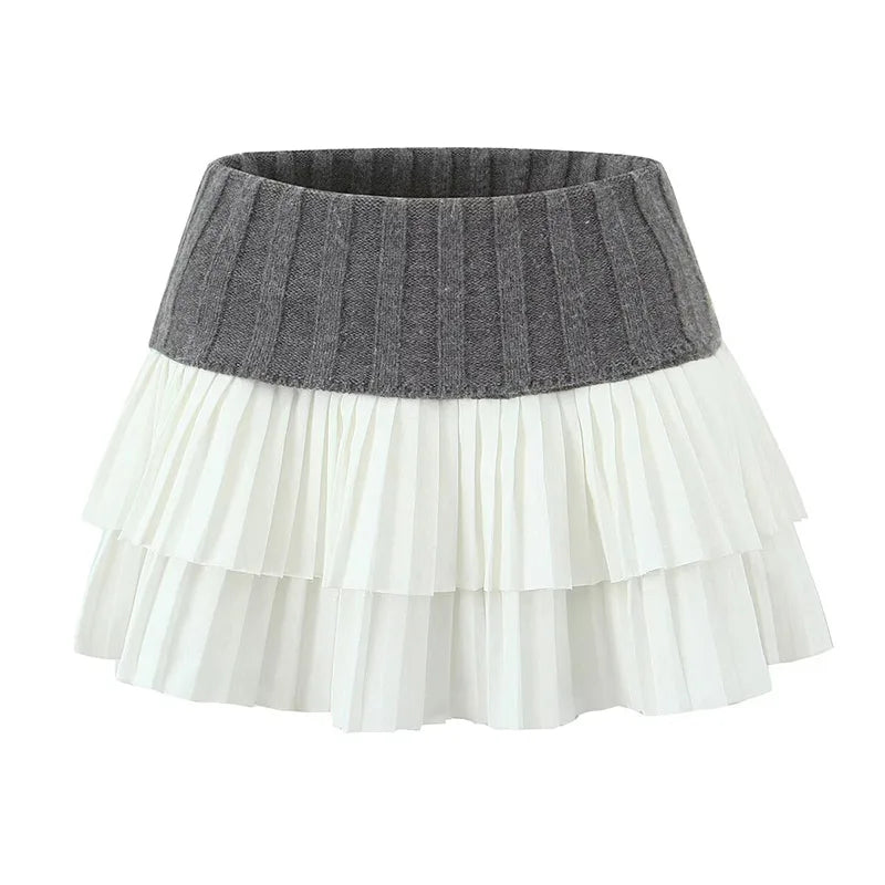 nvxiot  -  Sexy Knitted Double Layered Pleated Mini Skirt Women Elegant Sweet High Waist Cake Short Skirts Fluffy Autumn Street Party