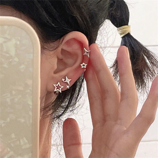 nvxiot Trend Statement Silver Color Plated Hollow Star Hoop Earring For Women Fashion Vintage Accessories Aesthetic Jewelry Gift