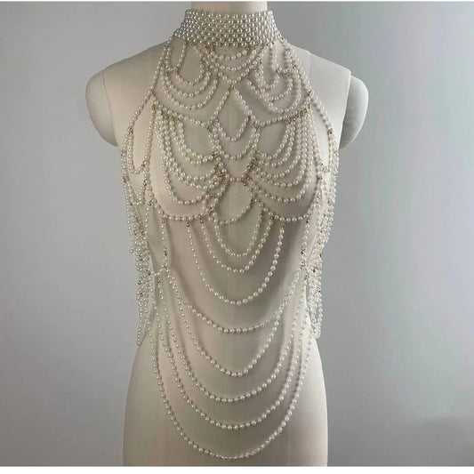 nvxiot  -   White Photograpy Props for Pregnant Woman Prom Dress Elegant Multi Layers pearls Body Chain Vest Chain Necklace