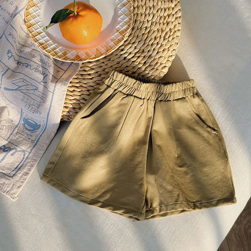 MQTIME  -  Korean 2024 Summer Toddler Girl Shorts Muslin Elastic Waist Thin Little Girl Shorts Solid Loose All-match Young Baby Girl Shorts