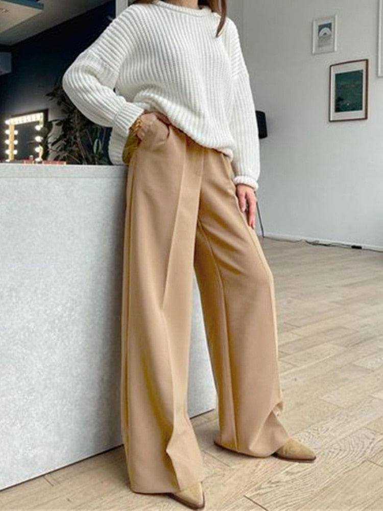 nvxiot Spring Autumn Elegant Blue Office Women'S Pants 2023 New Fashion Loose Ladies Trousers Casual High Waist Wide Pants for Women