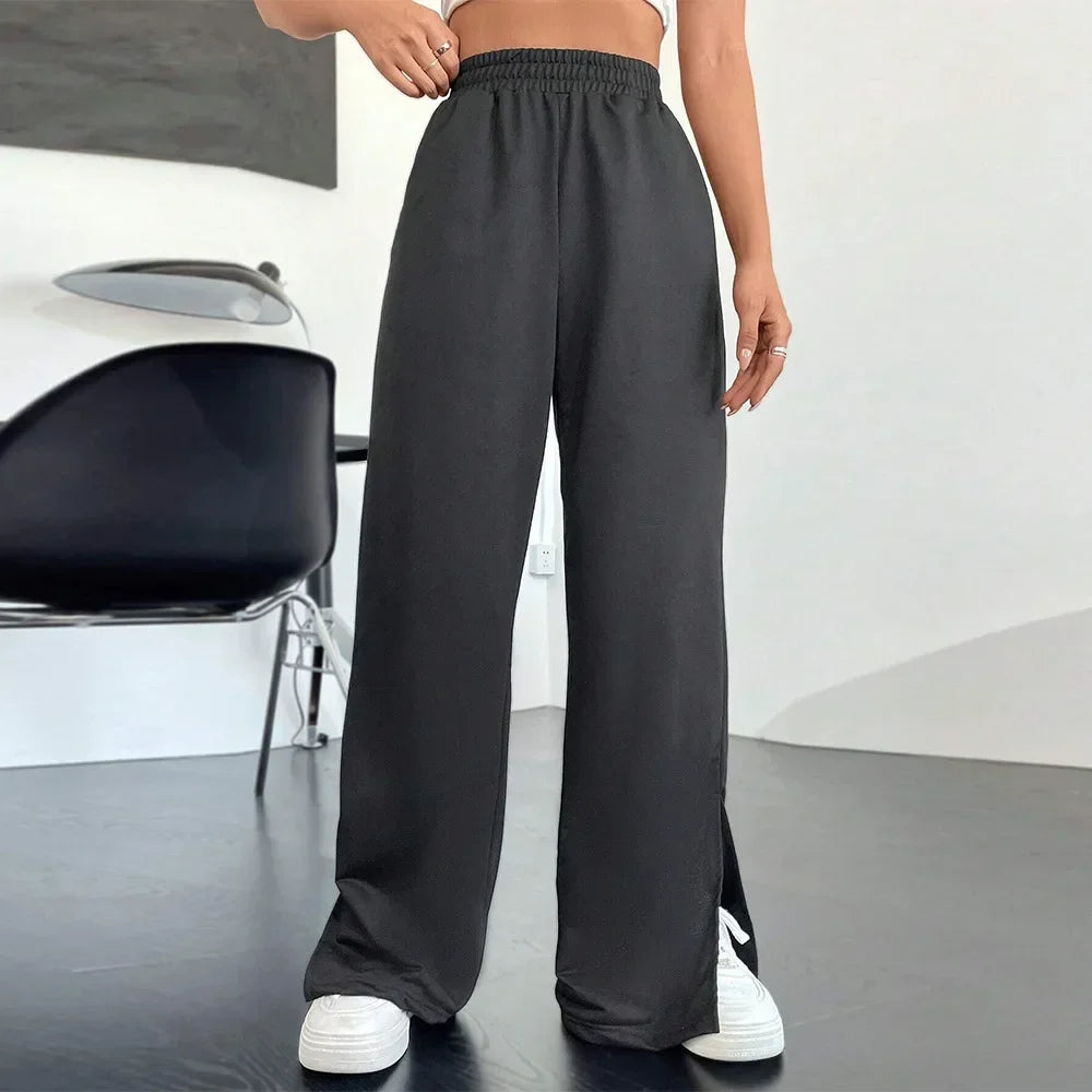 MQTIME  -  2024 Autumn/Winter Women's Fashion Casual Sports Pants Elastic Waist Wide Leg Straight Leg Guard Pants Korean Clothes YSQ53