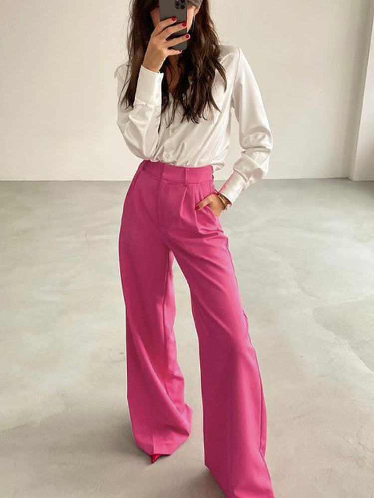 nvxiot Spring Autumn Elegant Blue Office Women'S Pants 2023 New Fashion Loose Ladies Trousers Casual High Waist Wide Pants for Women