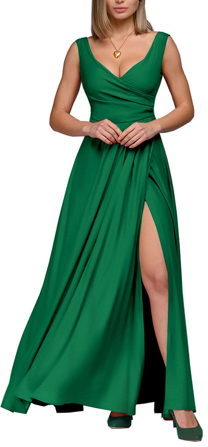 nvxiot Women Summer Elegant Long Party Dress Solid Color V-neck Zipper Split Fashion Evening Maxi Dress 2023