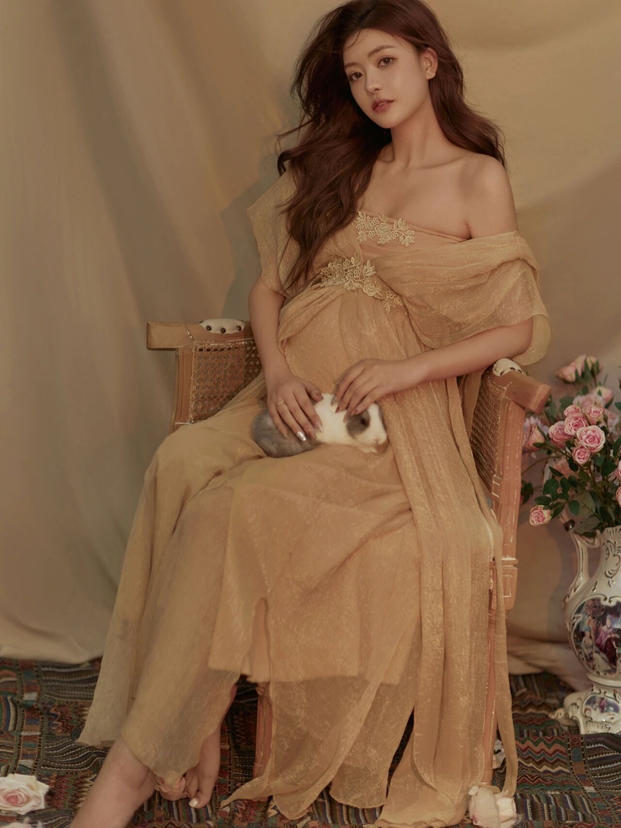 nvxiot  Pure Pregnant Women's Photo Clothing New Aesthetic Fairy High Setting Champagne Gauze Pregnant Mother's Dress Retro Sweet