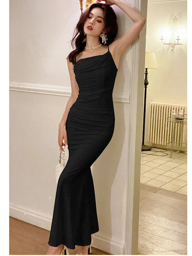 nvxiot-Fashion Elegant Dresses for Women Sleeveless Sexy Club Solid Spaghetti Strap French Party Evening Dress Female 2024 New Summer