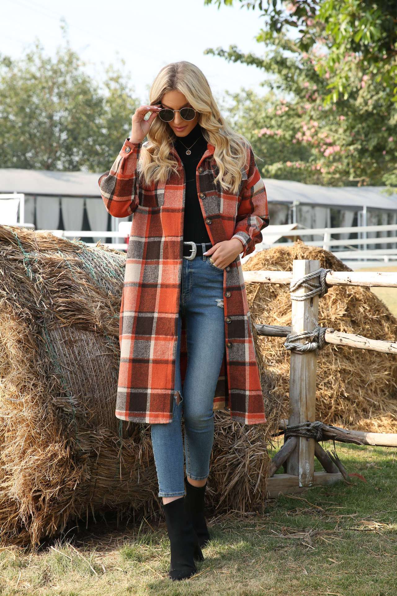 nvxiot Plaid Jacket Women Shirts Coats Turn-down Collar Casual Wool Coats High Streetwear Long Coats Ladies Winter Coats 2022