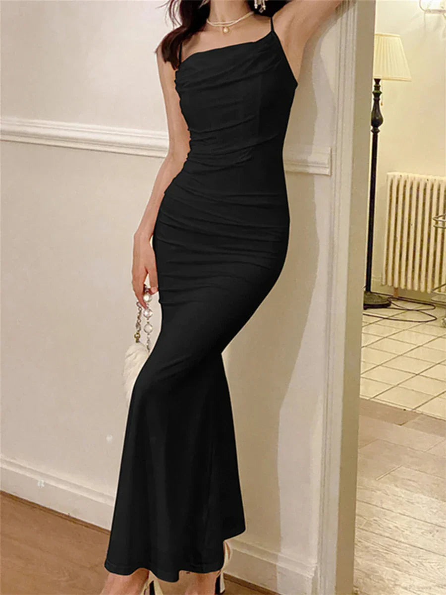 nvxiot-Fashion Elegant Dresses for Women Sleeveless Sexy Club Solid Spaghetti Strap French Party Evening Dress Female 2024 New Summer