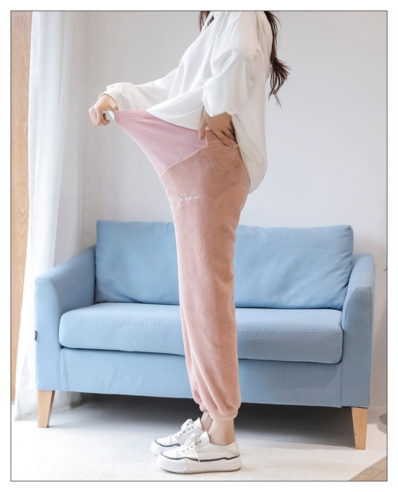 Winter Warm Maternity Pants Flannel Pregnancy Leggings Solid Color Pants Elastic Pregnant Women Trousers Pregnancy Clothes