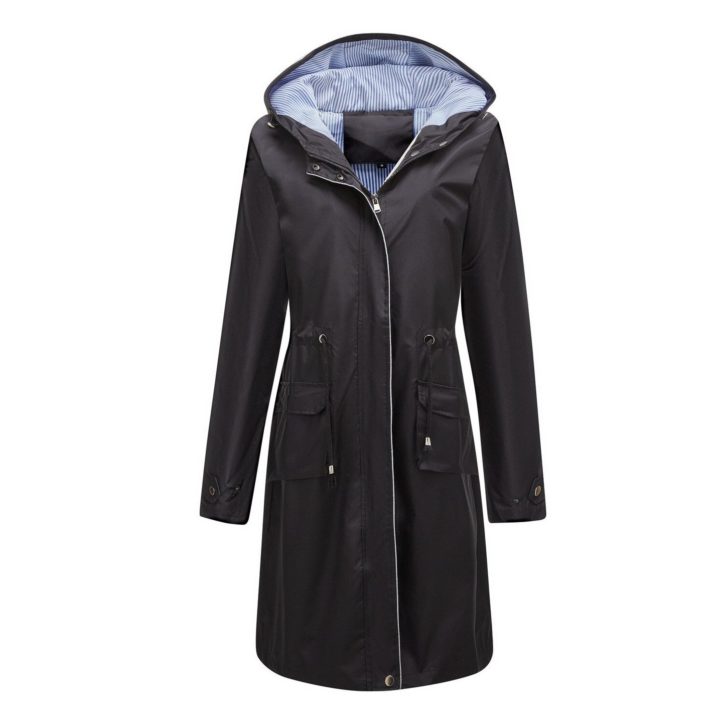 nvxiot New Spring and Autumn Waterproof Long Trench Coats Fashion Loose Thin Coat Women Zipper Long-sleeved Hooded Jacket Cappotti