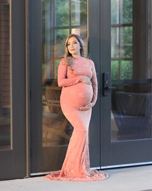 nvxiot Lace Sexy Maternity Photography Dresses Boat Neck Pregnancy Shoot Dress With Long Train Women Maxi Maternity Gown Photo Props