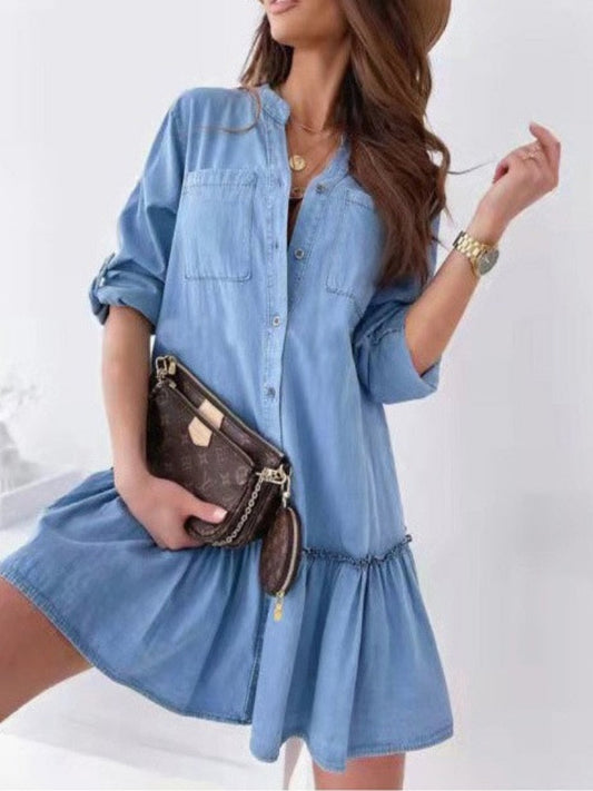 nvxiot Summer Dress Women  New Denim Elegant Vintage Pocket Fashion Korean Casual Blue Jeans Clothes Streetwear A-LINE Xl  LOOSE