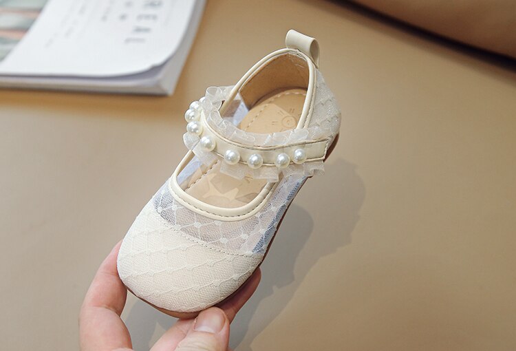 Toddler Pearl Shoes Fashion Children Girls Spring Autumn Pu Mesh Princess Lace Shoes Kids Shoe Baby Flat Girl Loafers Shoe Baby