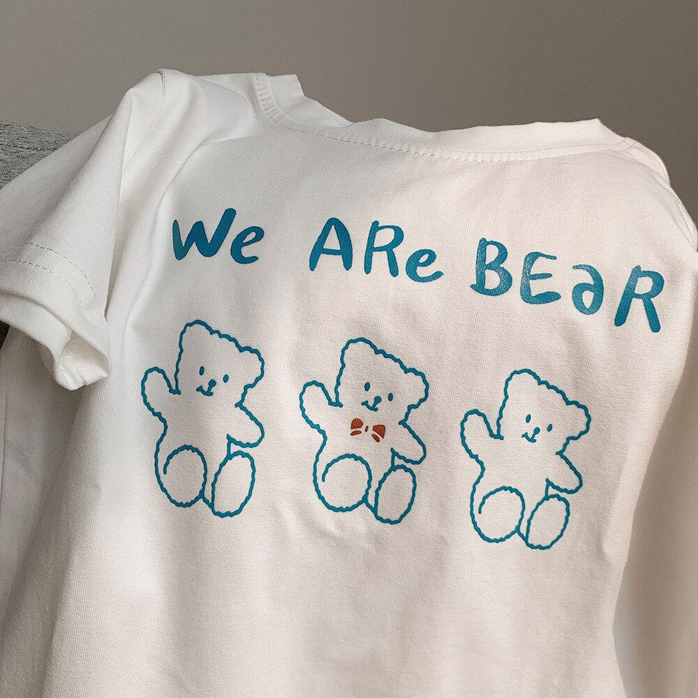 nvxiot Summer Cotton Cartoon Bear Korean Style Girls Tops Fashion Clothes Kids Shirts Short Sleeve Cute T Shirts Children Clothing Tees