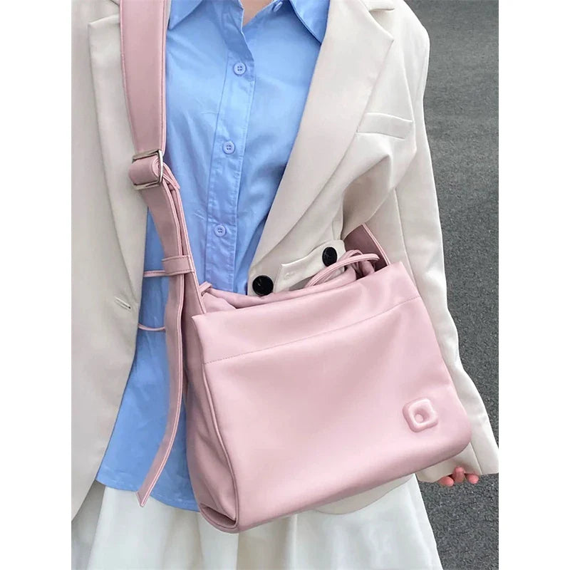 nvxiot Soft PU Leather Shoulder Bags Women Fashion Crossbody Bags Fashion Black/White/Pink Color Big Capacity Handbags Female Tote Bags