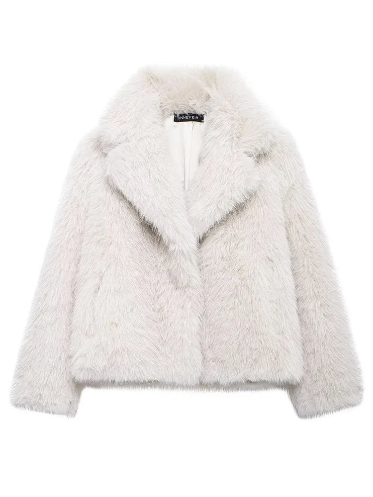 MQTIME  -  2024 Winter Autumn Women Faux Fur Jacket Coat Solid Khaki Long Sleeve Tops Warm Outwear Coat For Women