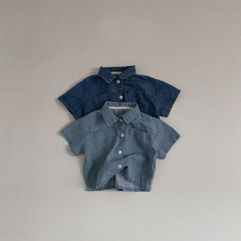 nvxiot Baby Boy Clothes Set Summer New Denim Jeans Short-sleeved Shorts Suit Fashion Denim Lapel Shirt Children Two-piece Clothing Suit