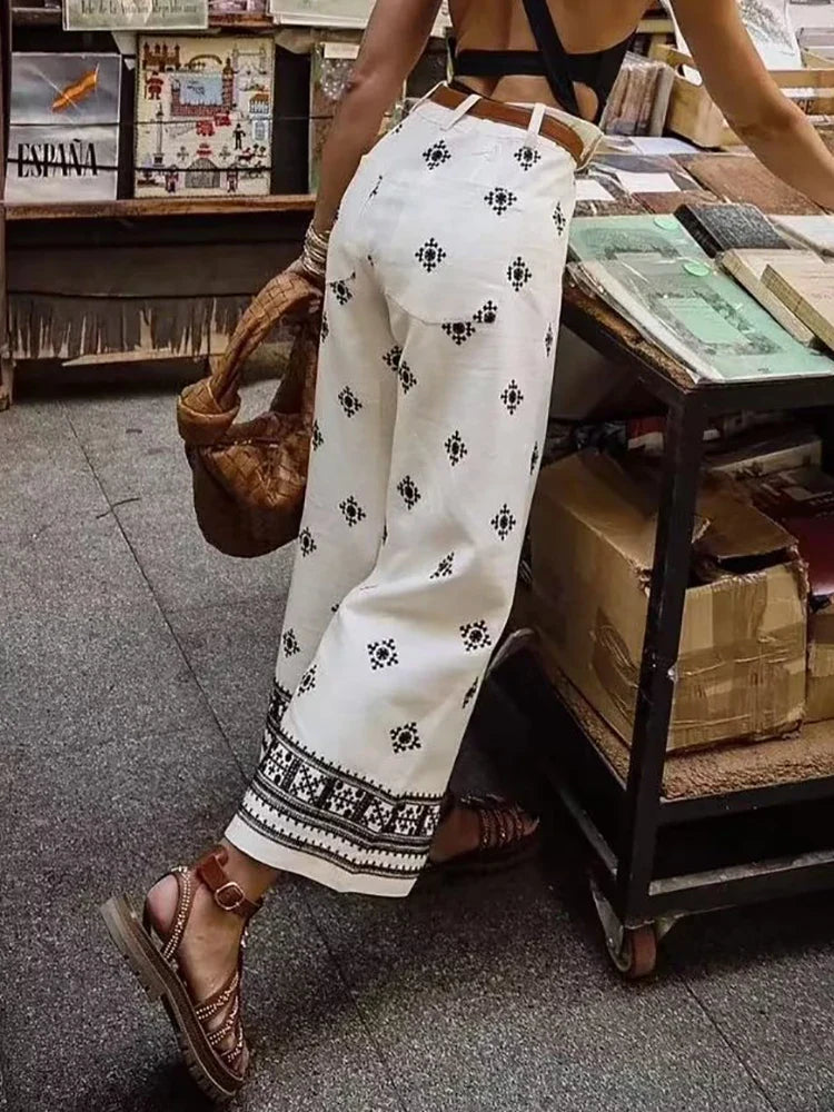 MQTIME  -  Vintage Women Loose Boho Linen Pants Summer Fashion Ladies Vocation Soft Embroidery Trousers Female Casual Bottoms Chic